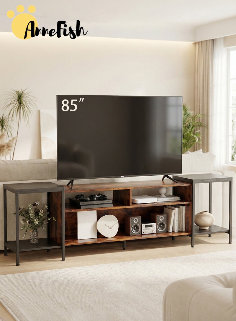 AnneFish 120-195cm Retractable TV Stand For Up To 85 Inch TV Cabinet Table With Open Shelves Modern Entertainment Center And Industrial TV Media Console Table For Home Living Room - Image 1